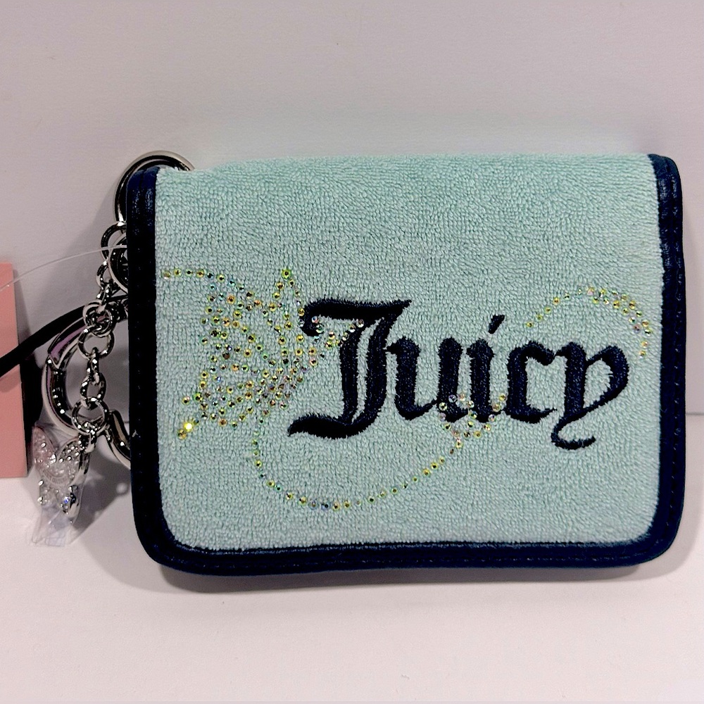 Juicy Couture Wing It Card Case Wallet - Pastel Turquoise/Regal Blue